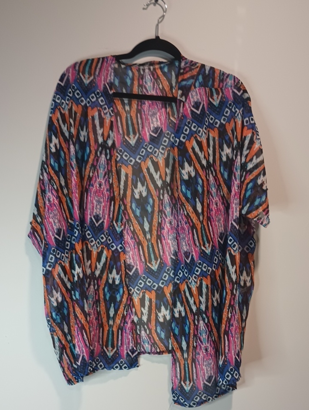 Boho Multicolor Printed Open-Front Kimono Top